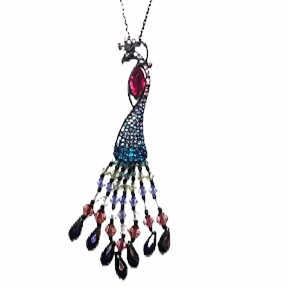 Betsey Johnson Peacock Necklace Black Blue Pink